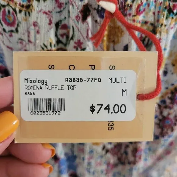 Nwt RAGA Multicolor Short Sleeve Ruffle Top Size Medium - Picture 14 of 16